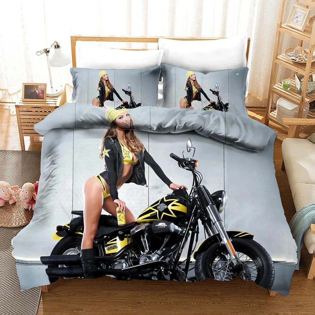 3D Printing Quilting - Sexy Girl Motocross Duvet Cover Extreme