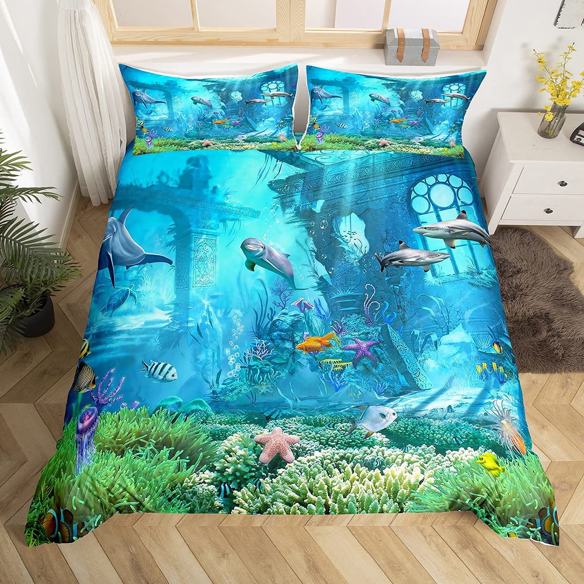 Fish Duvet Cover Set Ocean Bed - 3D Printing Quilting ulasan dan harga