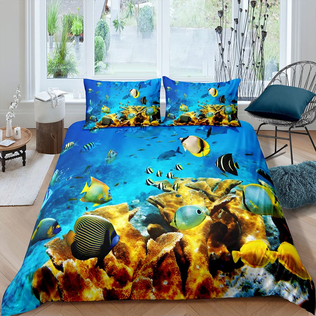 Fish Duvet Cover Set Ocean Bed - 3D Printing Quilting ulasan dan harga